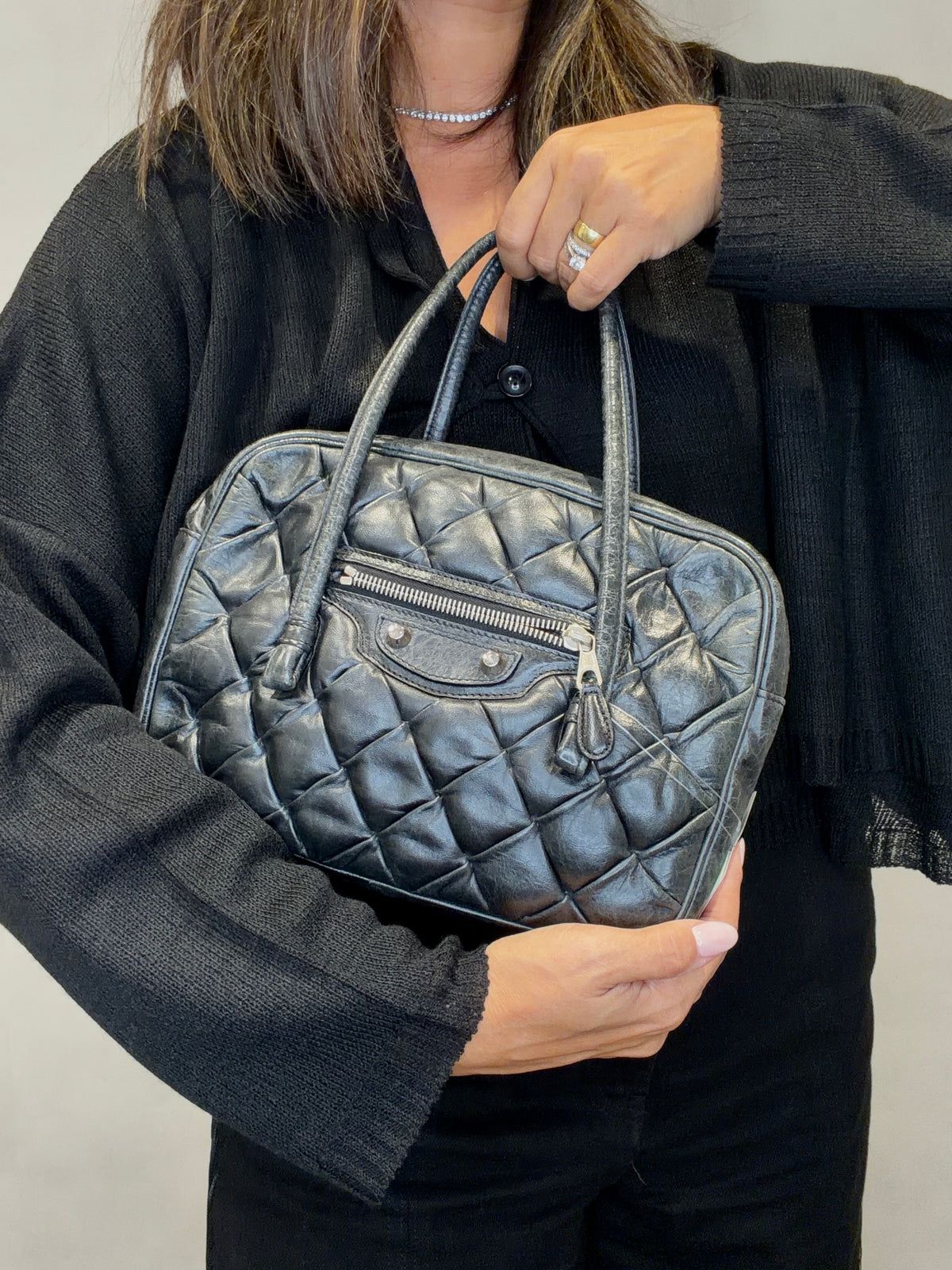 Balenciaga The Matelasse Leather Hand Bag Mini Boston Bag