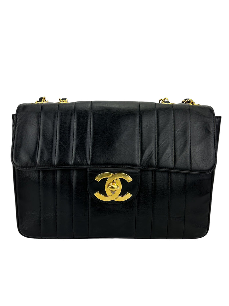 Chanel Vintage Black Vertical Quilted Jumbo