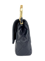 Chanel Black Lambskin Leather Matelasse Top Handle Single Flap Bag Small