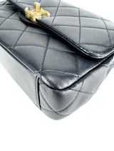 Chanel Black Lambskin Leather Matelasse Top Handle Single Flap Bag Small