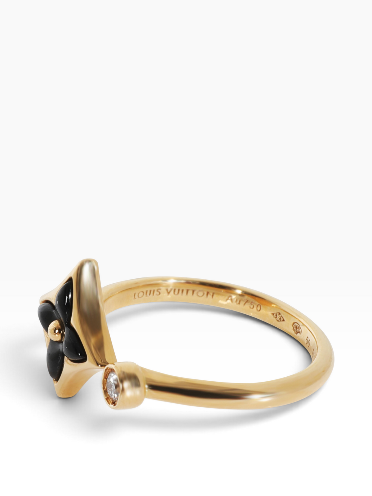 Louis Vuitton Yellow Gold Onyx & Diamond Color Blossom Mini Star Ring