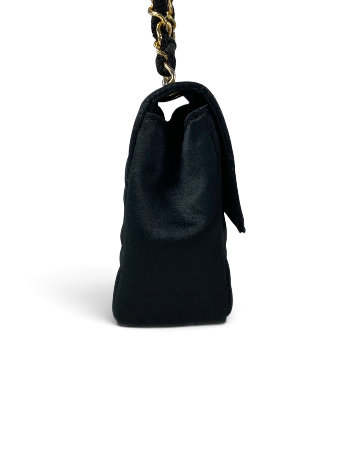 Chanel 24k Vintage Black Satin Mini Flap Bag