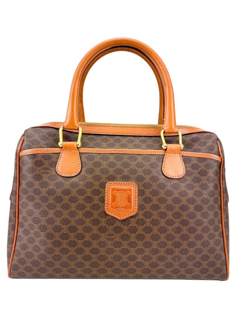 Celine Brown Macadam Leather Boston Handbag