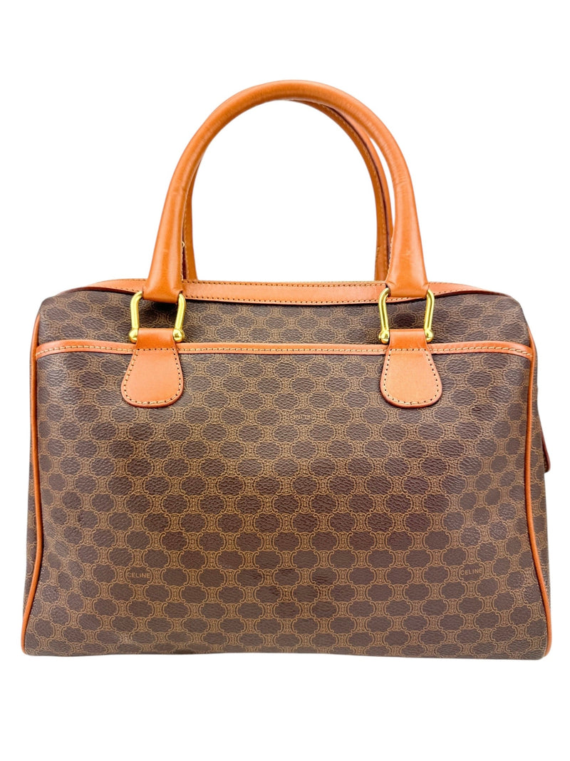 Celine Brown Macadam Leather Boston Handbag