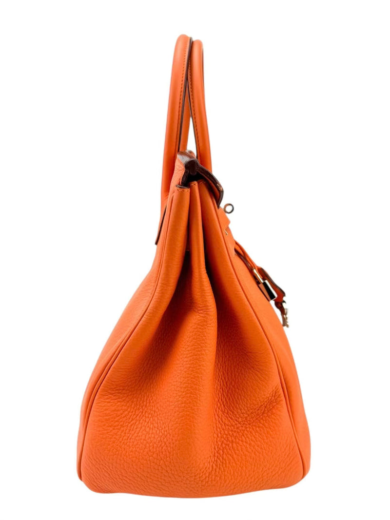 Hermes Orange Taurillon Clemence Birkin 35 Handbag