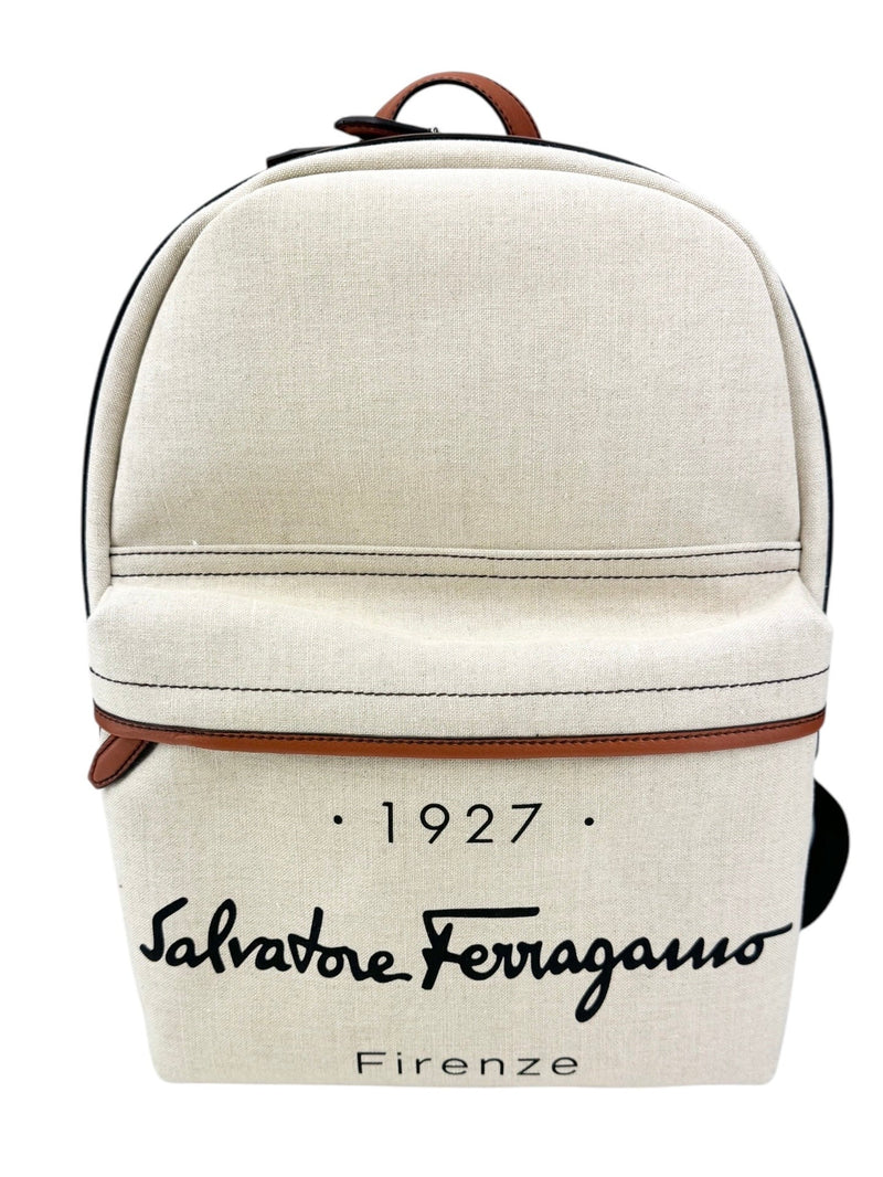 Ferragamo Beige Canvas Backpack