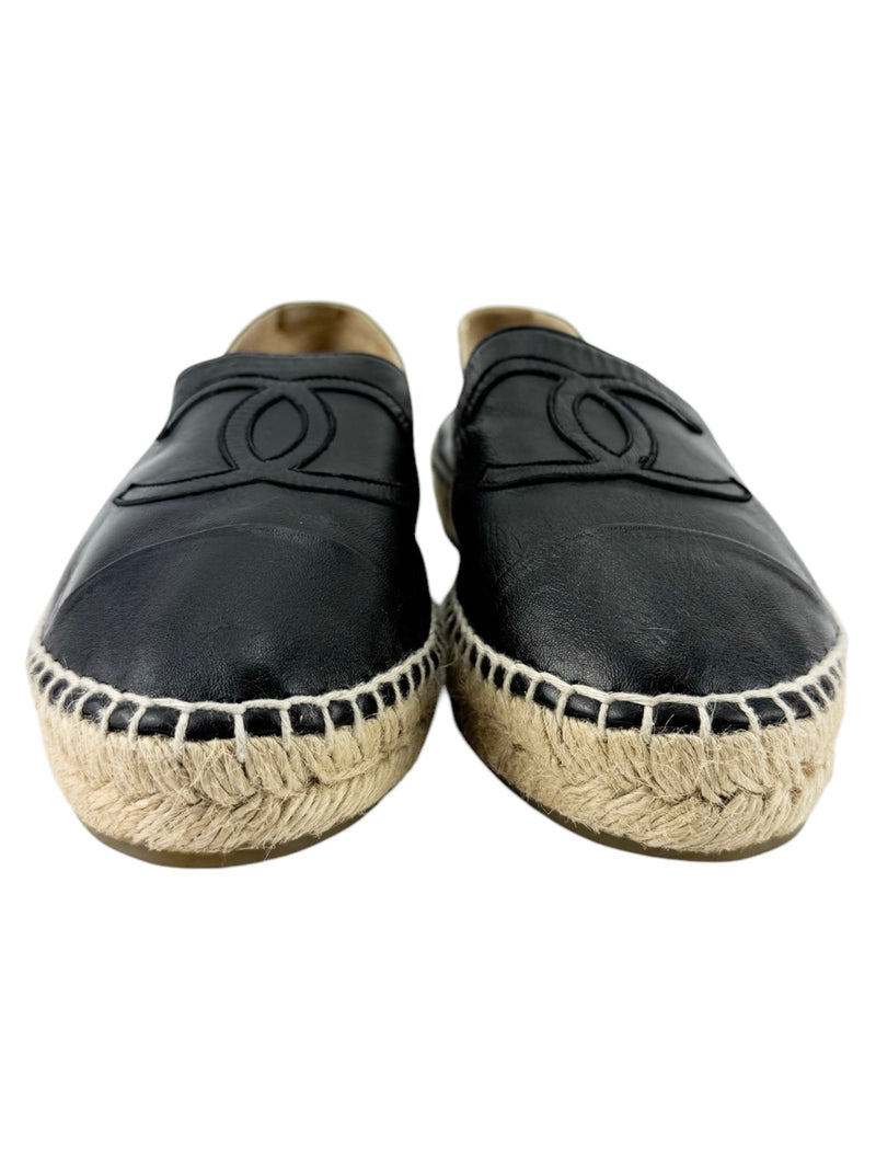 Chanel Black Lambskin CC Espadrilles Size 38