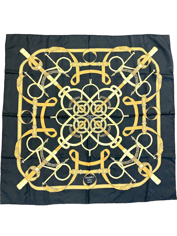 Hermes Black and Yellow Carre 90 Scarf