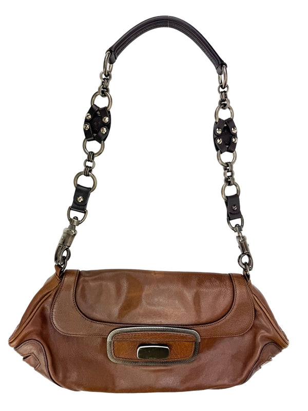 Prada Brown Leather Skipper Shoulder Bag