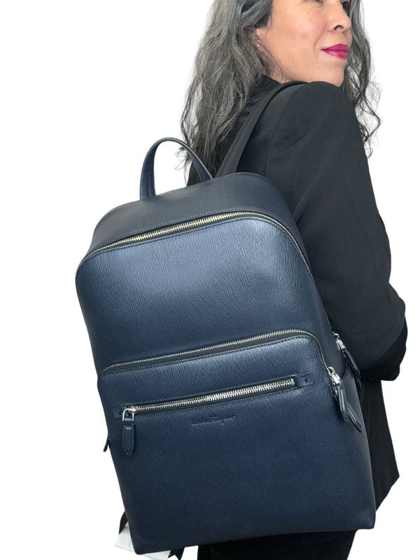 Ferragamo Deep Blue Leather Backpack