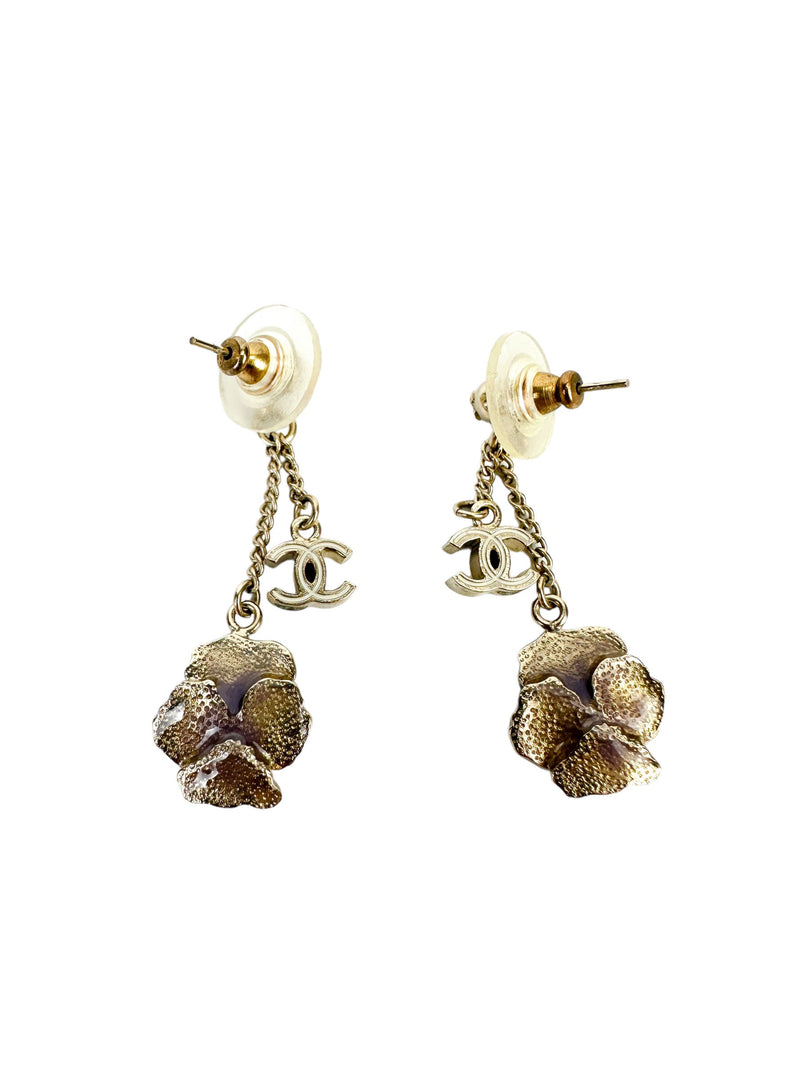 Chanel Gold Tone Coco and Camelia Earrings (Full Set)