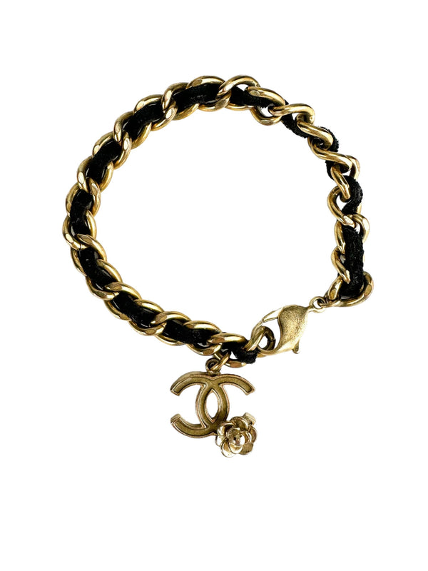 Chanel Gold Tone Black Velvet Bracelet