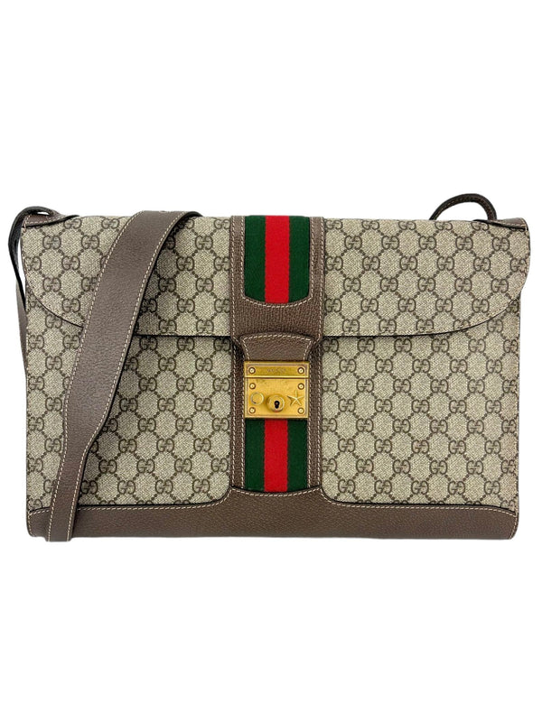 Gucci Large Brown GG Supreme Padlock Messenger Bag