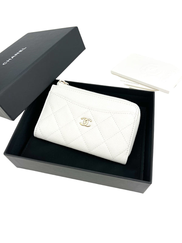 Chanel White Caviar Card Case