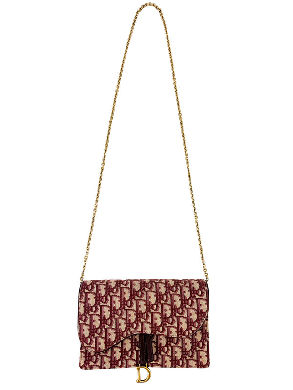 Christian Dior Bordeaux Oblique Saddle Bag W/ Chain Strap