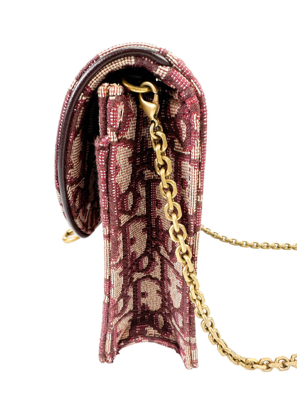 Christian Dior Bordeaux Oblique Saddle Bag W/ Chain Strap