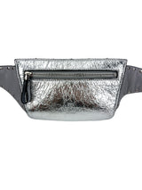 Valentino Metallic Silver Craquele Rockstud Spike Belt Bag