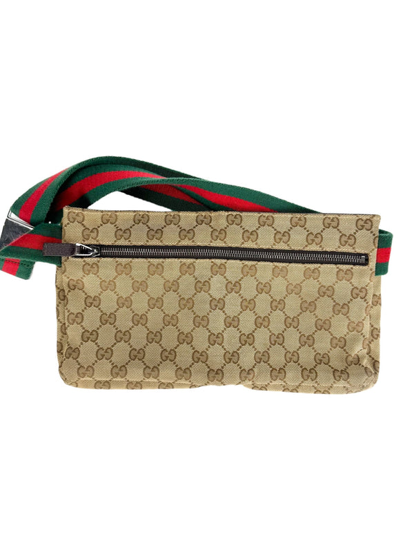 Gucci Beige Canvas GG Double Pouch Waist Bag