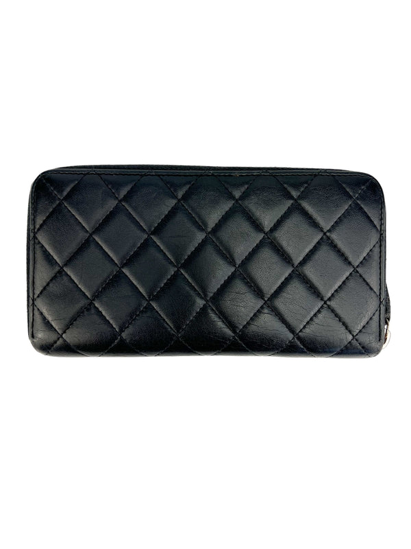 Chanel Black Lambskin Zip Around Wallet
