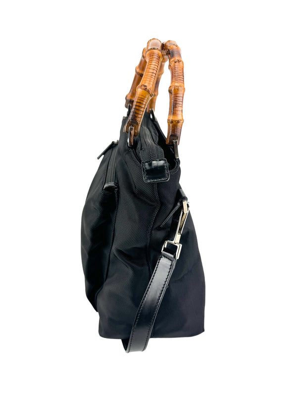 Gucci Black Nylon Bamboo Shoulder Bag