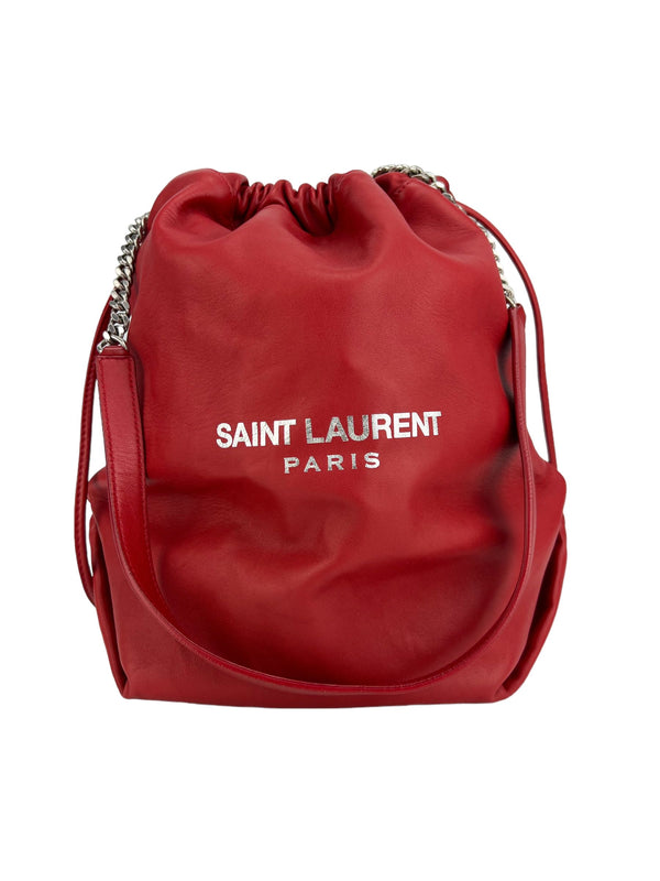 Saint Laurent Red Leather Teddy Bucket Bag Small