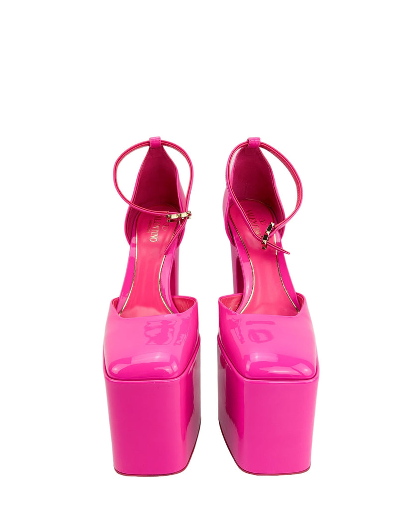 Valentino Hot Pink Patent Leather Platform Heels Size 38 (FULL SET)