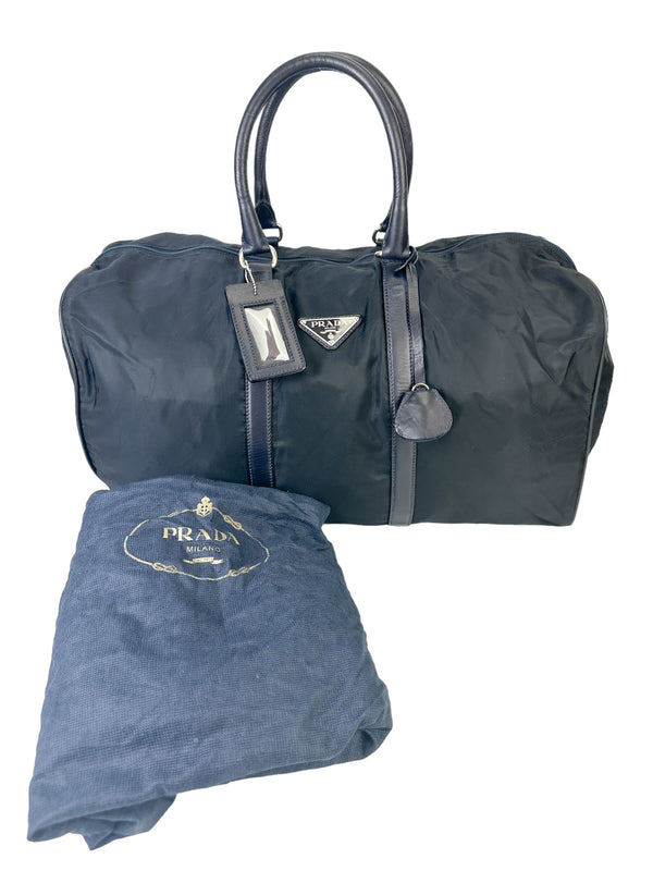 Prada Dark Navy Nylon Boston Travel Bag