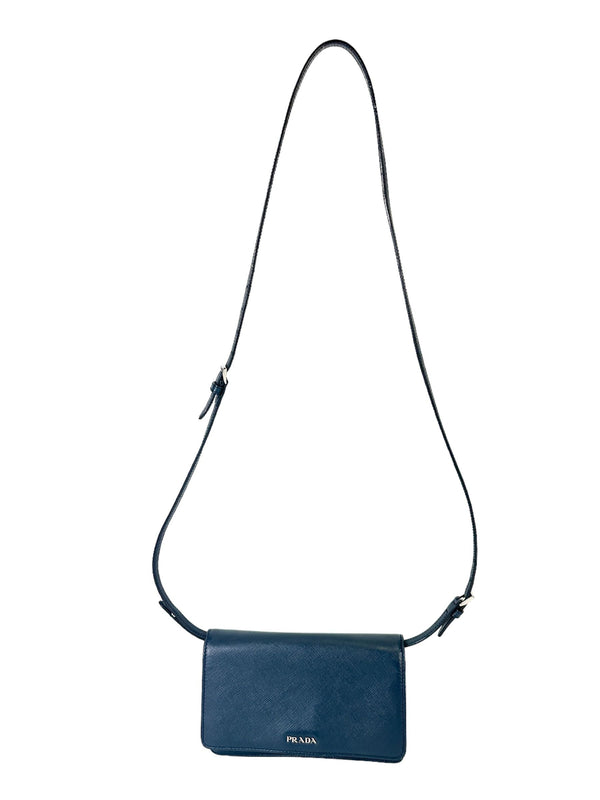 Prada Navy Saffiano Leather Flap Bag