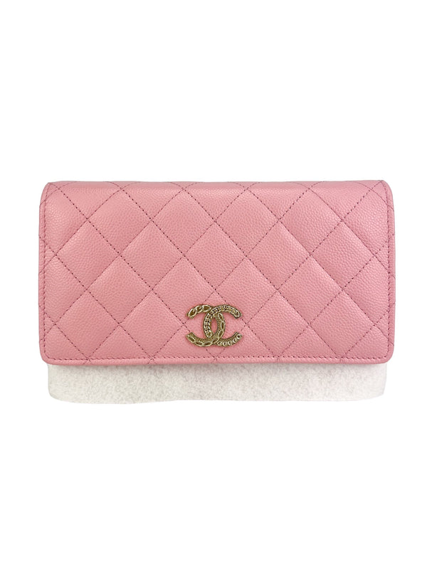 Chanel Pink Caviar Wallet On A Chain (FULL SET)