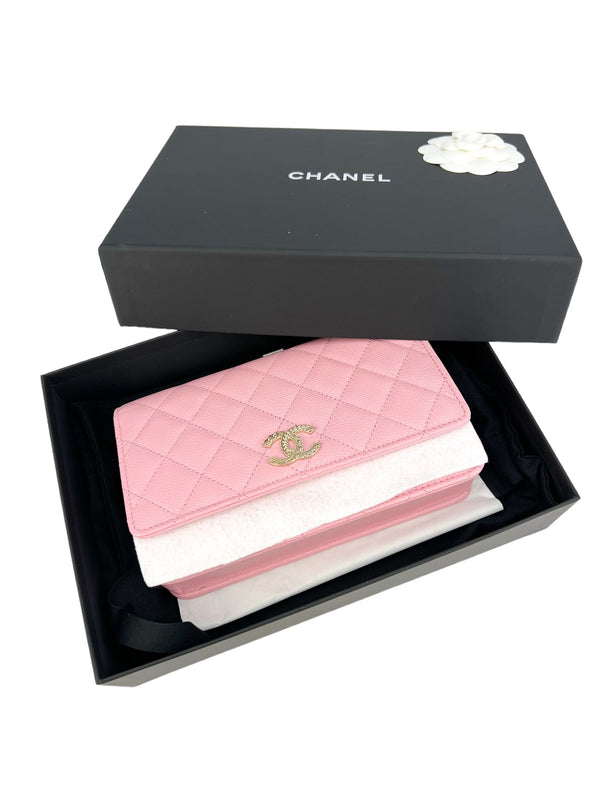 Chanel Pink Caviar Wallet On A Chain (FULL SET)