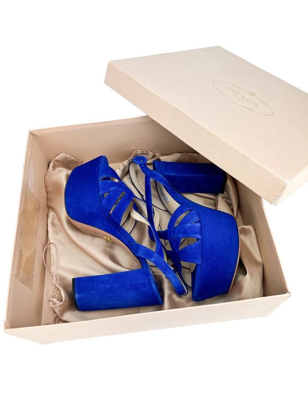 Prada Cobalt Blue Suede Platform Heels Size 39.5