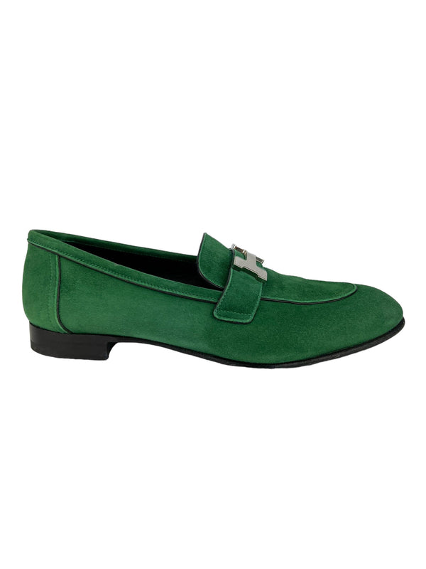 Hermes Green Suede Paris Palladium Loafers Size 37