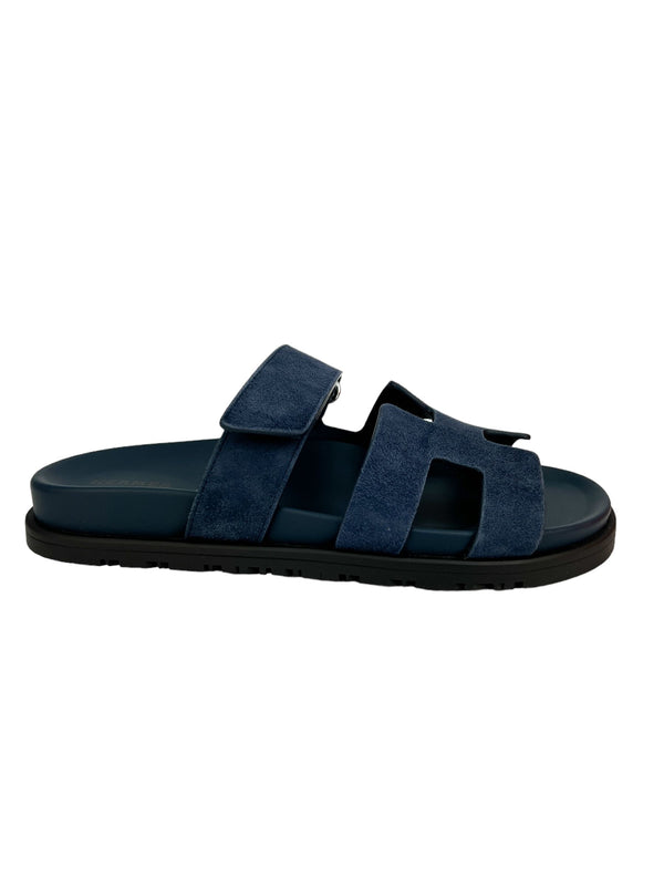 Hermes Navy Chypre Sandals Size 37.5
