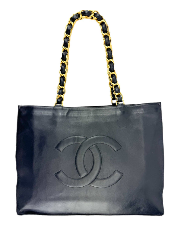 Chanel Black Leather CC Vintage XL Tote