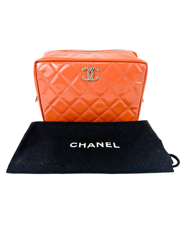 Chanel Orange Quilted Patent Leather Cosmetic Case