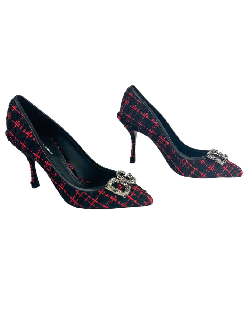 Dolce and Gabbana Black and Red Tweed Pumps Size: 37