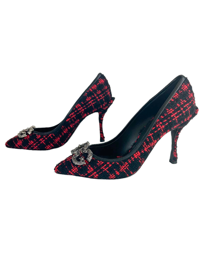 Dolce and Gabbana Black and Red Tweed Pumps Size: 37