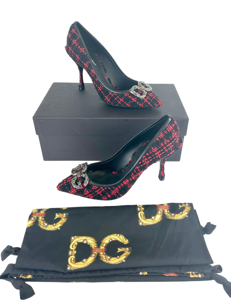 Dolce and Gabbana Black and Red Tweed Pumps Size: 37