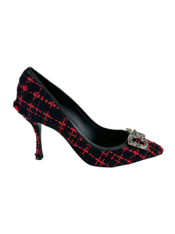 Dolce and Gabbana Black and Red Tweed Pumps Size: 37