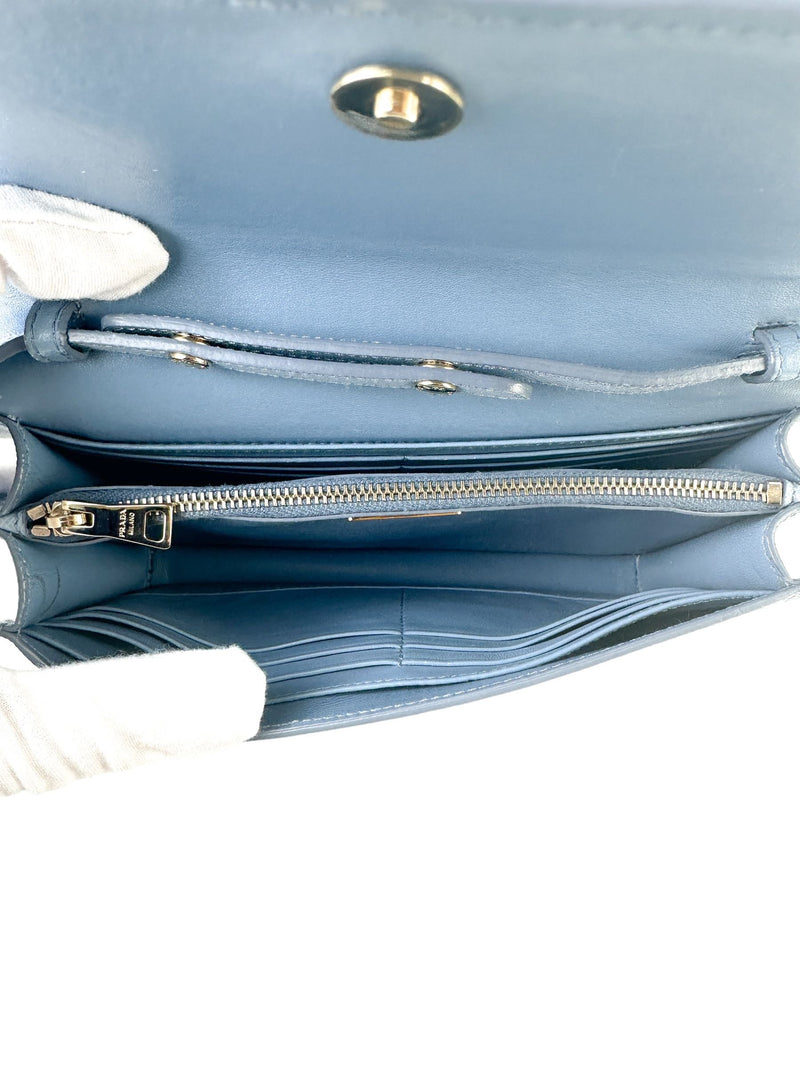 Prada Light Blue Saffiano Leather Flap Bag