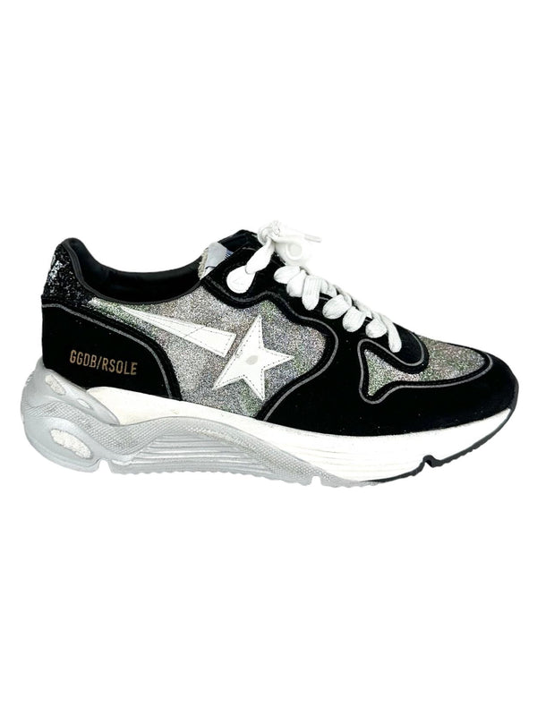 Golden Goose Black and Silver Running Sneakers Size : 37