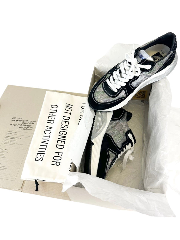 Golden Goose Black and Silver Running Sneakers Size : 37
