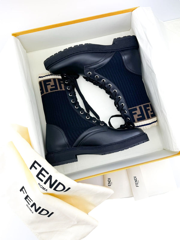 Fendi Black Calf Leather Rockoko Boots Size 37