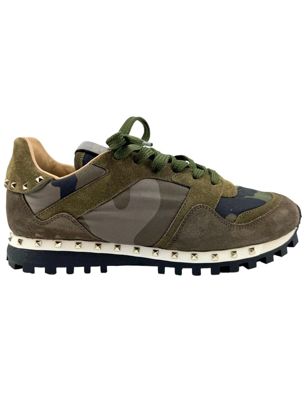 Valentino Green Camo Suede Rockstud Sneakers Size 38.5