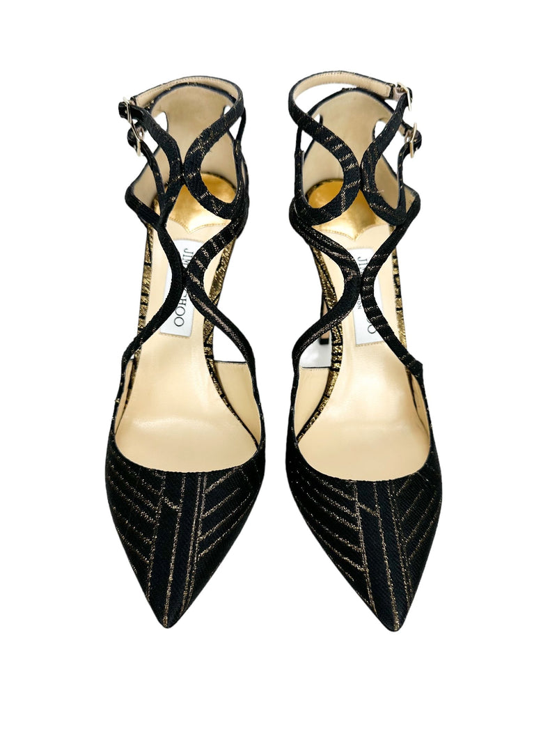 Jimmy Choo Black And Gold Strappy High Heel Size 40