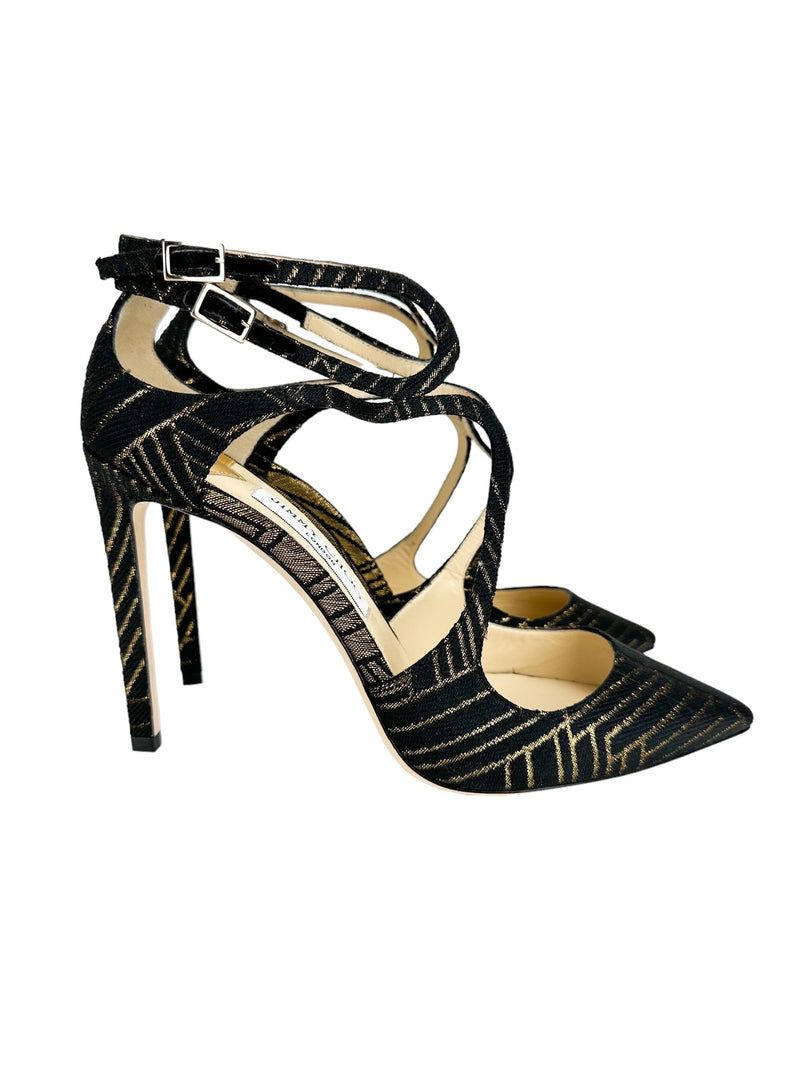 Jimmy Choo Black And Gold Strappy High Heel Size 40