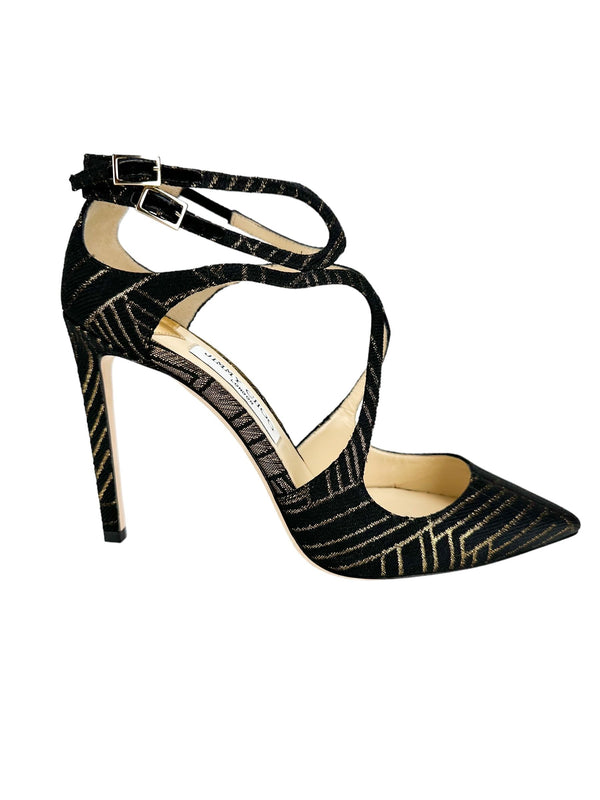 Jimmy Choo Black And Gold Strappy High Heel Size 40