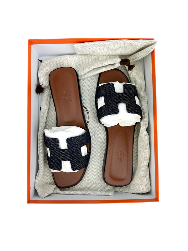 Hermes Denim Oran Sandals Size 36.5 (FULL SET)