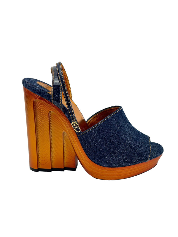 Christian Louboutin Denim Mira Colunata Platform Wedges Heels Size 39