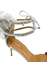 Aquazzura Silver Leather Crillon Crystal Heels 39.5